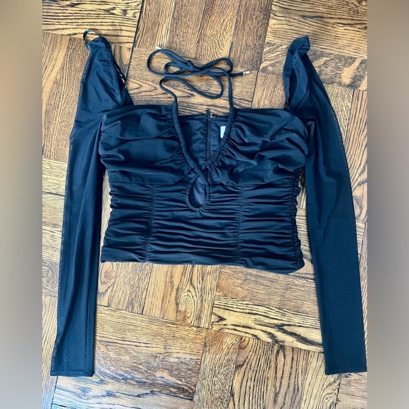 Self-Portrait Tops - Self Portrait Black Mesh Long Sleeve Top